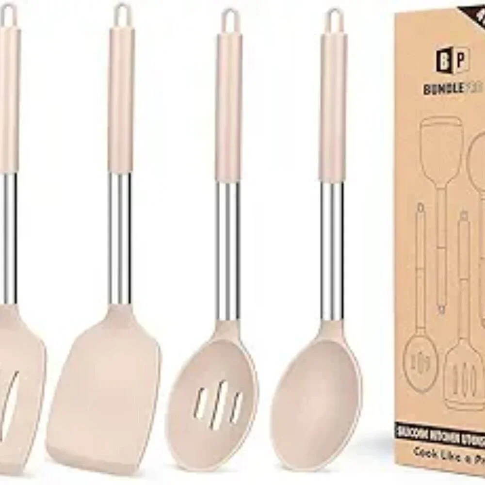 Silicone Cooking Utensils Set Heat Resistant Spatulas Slotted Spoons for Kitchen